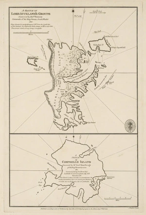 A sketch of Lord Auckland's Groupe, discovered by Abrm. Bristow, 1806 [cartographic material] ; A sketch of Campbell's Island, discovered by Fredk. Hazelburgh, 1810 : communicated by Geo. Bernie / J. Walker sculpt.