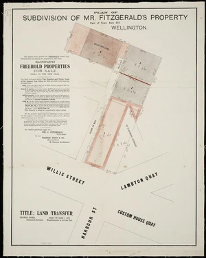 Plan of subdivision of Mr. Fitzgerald's property, part of town acre 512, Wellington [cartographic material] / [surveyed by] Thomas Ward.