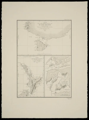 Carte de la côte méridionale de L'ile de Tawaï - Poénammou (Nouvelle Zélande) [cartographic material] : Carte de L'ile Ika-Na-Mauwi (Nouvelle Zélande) : Plan du havre Chalky (Ile Tawaï - Poénammou) / dressée par M. de Blosseville, Officier de la Marine, d'après les observations faites en 1823,  par le Cap. Edwarson, commandant le cutter le Snapper (1824).