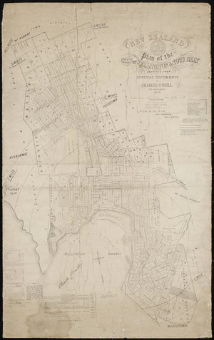 Plan of the city of Wellington & town belt [cartographic material] / compiled from official documents by Charles O'Neill, C.E. and architect.