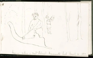 Crawford, James Coutts, 1817-1889 :Maoris cutting a road through Manawatu bush. March 31 1863.