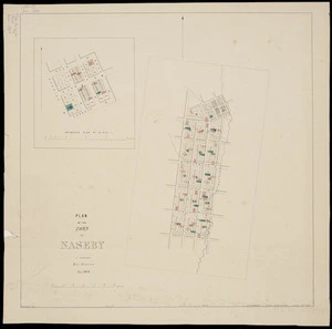 Plan of the town of Naseby [cartographic material] / F. Howden, dist. surveyor, Jan. 1864.