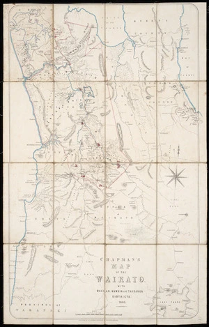 Chapman's map of the Waikato [cartographic material] : with Raglan, Kawhia and Tauranga districts.