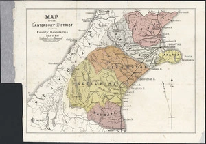 Map of the Canterbury District shewing county boundaries [cartographic material].