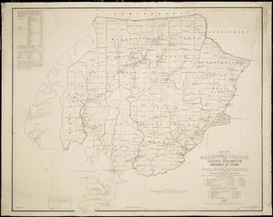 Map of meridional circuits and survey districts, province of Otago [cartographic material] : 1871 / standard bearings by J. McKerrow ; check latitudes by J. McKerrow ; W. Spreat. Lith. ; J.T. Thomson, chief surveyor.