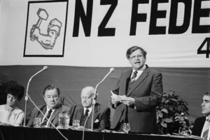 Prime Minister David Lange New Zealand Federation of Labour conference - Photograph taken by John Nicholson