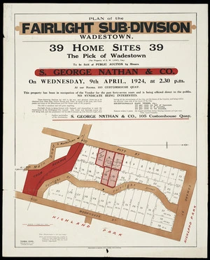 Plan of the Fairlight Sub-division, Wadestown [cartographic material] / Thomas Ward [surveyor].