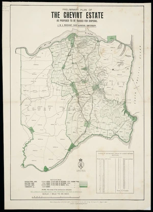 Preliminary plan of the Cheviot Estate as proposed to be divided for disposal [cartographic material] / J.W.A. Marchant, Chief surveyor, Canterbury.