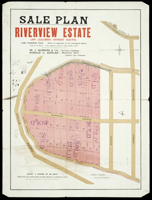 Sale plan Riverview Estate [cartographic material] : off Colombo Street South / Arthur Templer, licensed surveyor.