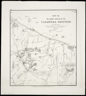 Map of the district affected by the Tarawera eruption [cartographic material] : compiled to accompany a report by Professor A.P. Thomas / drawn by A. Harding.
