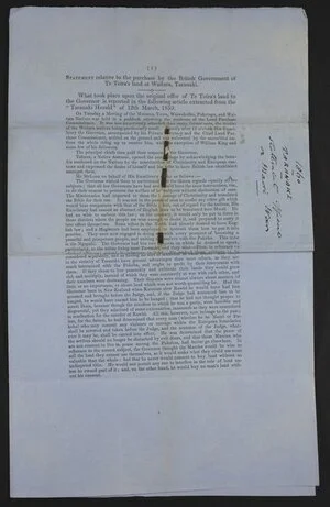 Official printed statement regarding the Waitara land dispute