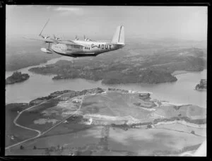 Seaplane Centaurus, Imperial Airways Ltd, flying above Auckland, New Zealand