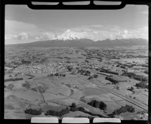 Inglewood township, Taranaki, with Mount Taranaki in the background