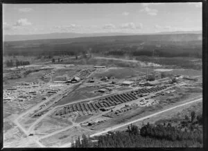 New Zealand Forest Products (NZFP) Ltd, Pulp and Paper mill, Kinleith, South Waikato, shows workers' huts