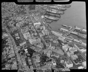 Wellington, showing Lambton Quay and wharf