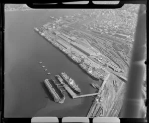 Ships moored at wharves, Aotea Quay, Wellington