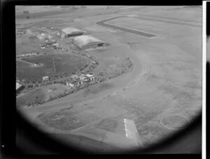 View of Harewood Airport from the Clipper Rainbow, Boeing 377 stratocruiser, Christchurch