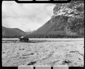 Lewis Pass, Maruia, Buller District, showing road and car