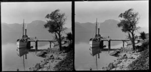 Steam ferry 'Ben Lomond' moored at wharf on Lake Wakatipu, Queenstown-Lakes District, Otago Region