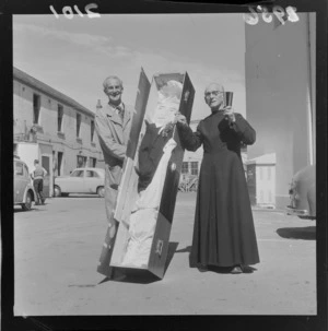 J Allen & (Taffy) Davis with coffin which was brought back from Canterbury