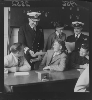 Chief of Naval Staff, Rear Admiral J E H McBeath, visiting Navy recruits