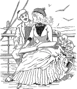 A GOOD EXAMPLE.  She (engaged)—" Ido so love to study Nature, Alphonso ;it teaches us so many lessons, if we do but  heed them."  He—" Yes, dearest; for instance, this noble ship is just at present ' hugging the shore.' Now, if I were to imitate—" (Practical demonstration postponed.) (Mataura Ensign, 11 February 1887)