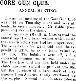 GORE GUN CLUB. (Mataura Ensign 17-8-1901)