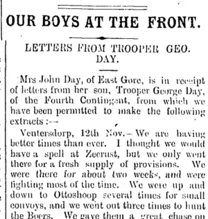 OUR BOYS AT THE FRONT. (Mataura Ensign 3-1-1901)