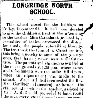 LONGRIDGE NORTH SCHOOL. (Mataura Ensign 3-1-1901)
