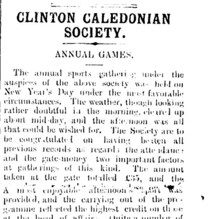 CLINTON CALEDONIAN SOCIETY. (Mataura Ensign 3-1-1901)