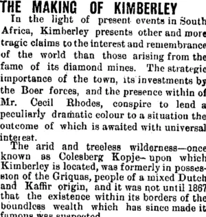 THE MAKING OF KIMBERLEY. (Mataura Ensign 10-1-1901)