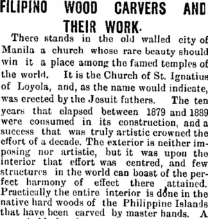 FILIPINO WOOD CARVERS AND THEIR WORK. (Mataura Ensign 10-1-1901)