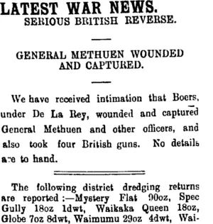 LATEST WAR NEWS. (Mataura Ensign 11-3-1902)