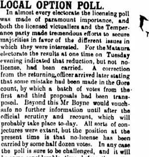 LOCAL OPTION POLL. (Mataura Ensign 27-11-1902)