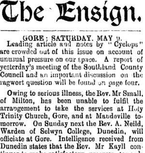 The Ensign. GORE: SATURDAY, MAY 9. (Mataura Ensign 9-5-1903)