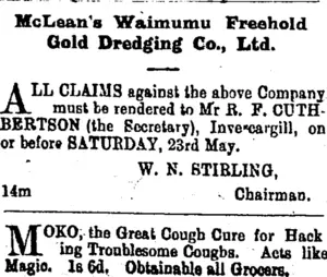 Page 5 Advertisements Column 1 (Mataura Ensign 14-5-1903)