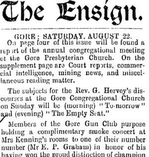 The Ensign. GORE: SATURDAY, AUGUST 22. (Mataura Ensign 22-8-1903)