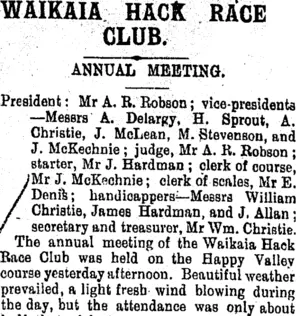 WAIKAIA HACK RACE CLUB. (Mataura Ensign 19-2-1903)
