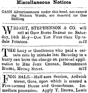 Page 5 Advertisements Column 3 (Mataura Ensign 12-5-1904)