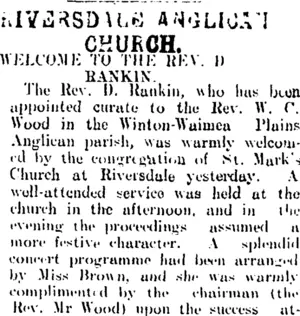 RIVERSDALE ANGLICAN CHURCH. (Mataura Ensign 10-11-1904)