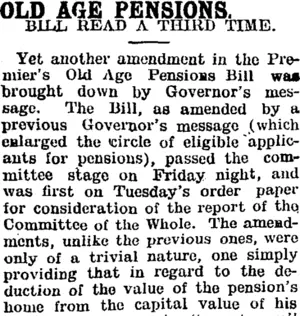 OLD AGE PENSIONS. (Mataura Ensign 22-7-1905)