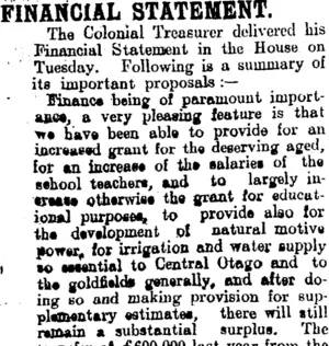 FINANCIAL STATEMENT. (Mataura Ensign 27-7-1905)