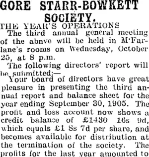 GORE STARR-BOWKETT SOCIETY. (Mataura Ensign 17-10-1905)