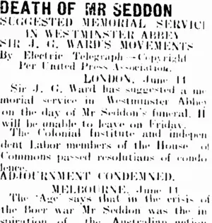 DEATH OF MR SEDDON. (Mataura Ensign 15-6-1906)