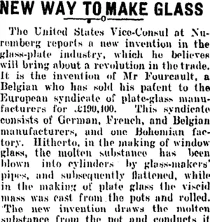 NEW WAY TO MAKE GLASS. (Mataura Ensign 11-7-1906)
