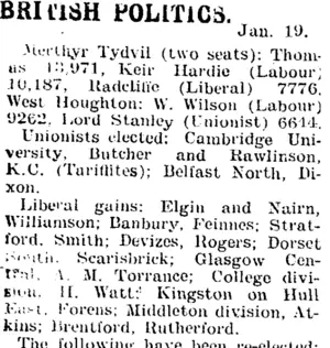 BRITISH POLITICS. (Mataura Ensign 23-1-1906)