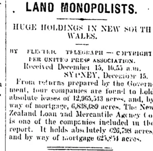 LAND MONOPOLISTS. (Mataura Ensign 15-12-1906)