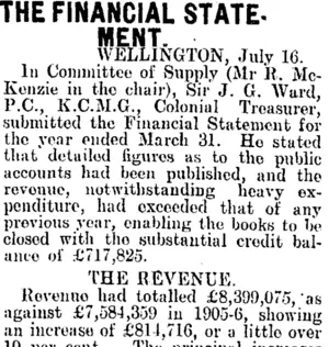 THE FINANCIAL STATEMENT. (Mataura Ensign 17-7-1907)