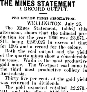 THE MINES STATEMENT. (Mataura Ensign 27-7-1907)