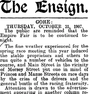 The Ensign. GORE: THURSDAY, OCTOBER 31, 1907. (Mataura Ensign 31-10-1907)